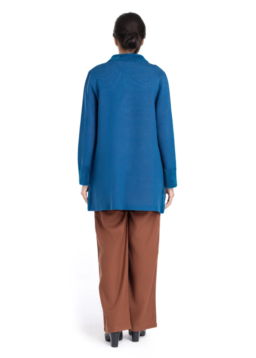 Teal-Wing Collar Full Sleeves Cardigan Sweater (25Y-093-67) - Image 2