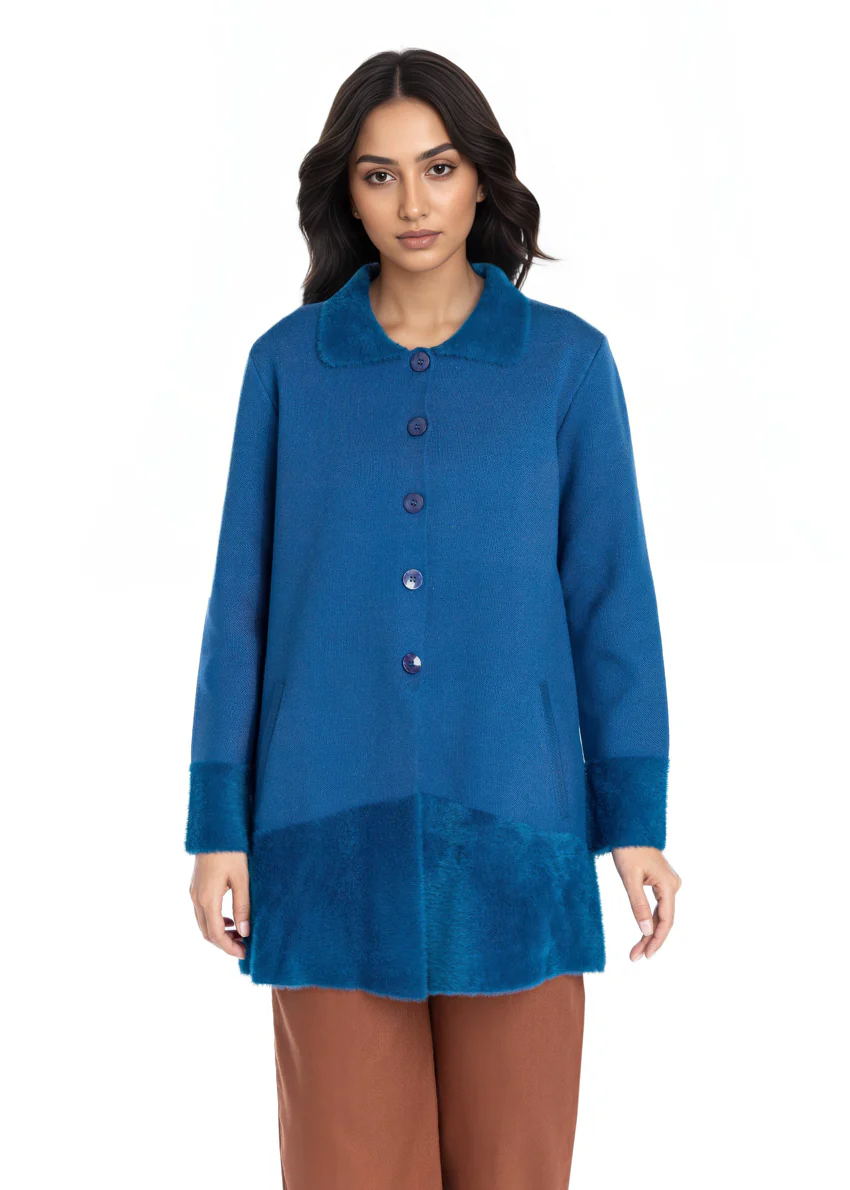 Teal-Wing Collar Full Sleeves Cardigan Sweater (25Y-093-67) - Image 3