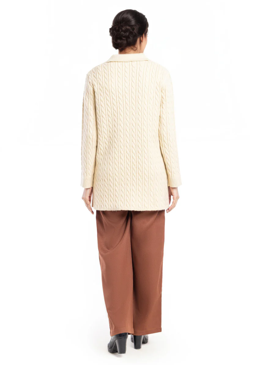 Beige-Notched Collar Full Sleeves Cardigan Sweater (25Y-095-67) - Image 2