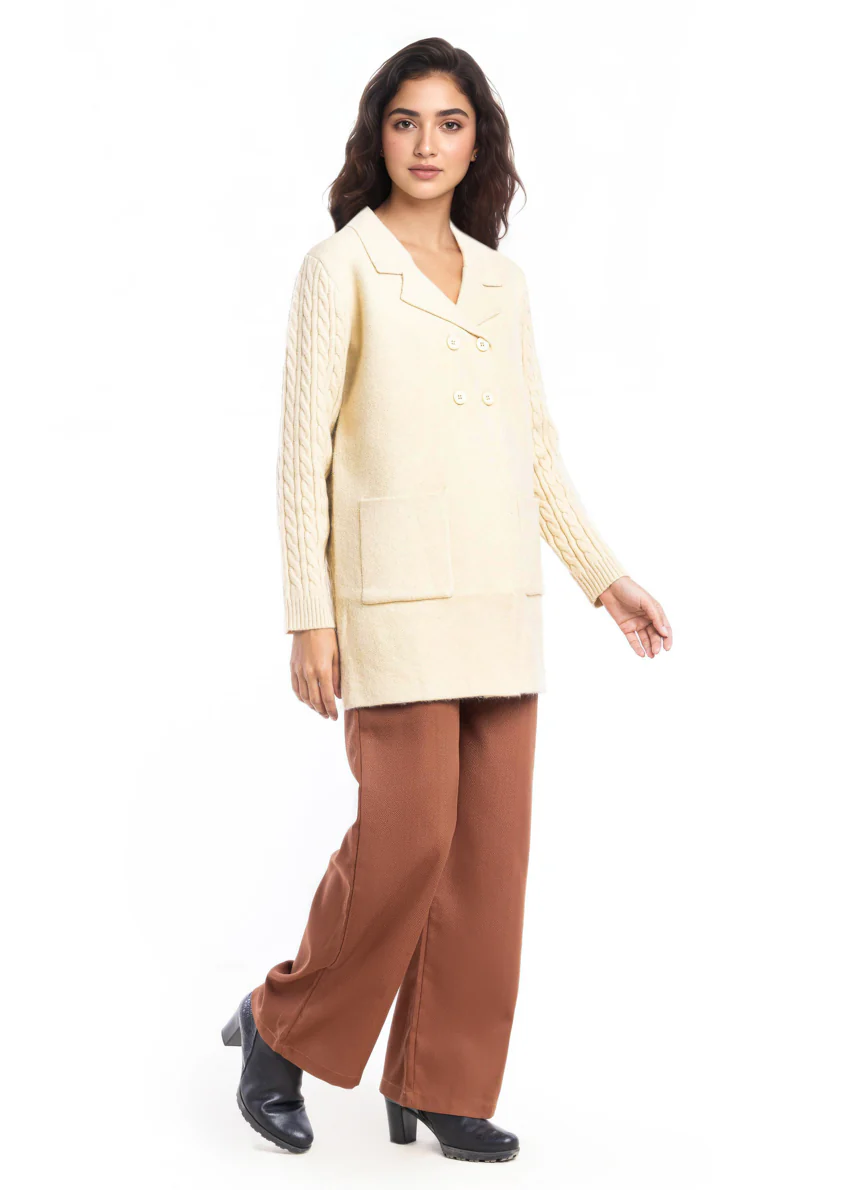 Beige-Notched Collar Full Sleeves Cardigan Sweater (25Y-095-67) - Image 4