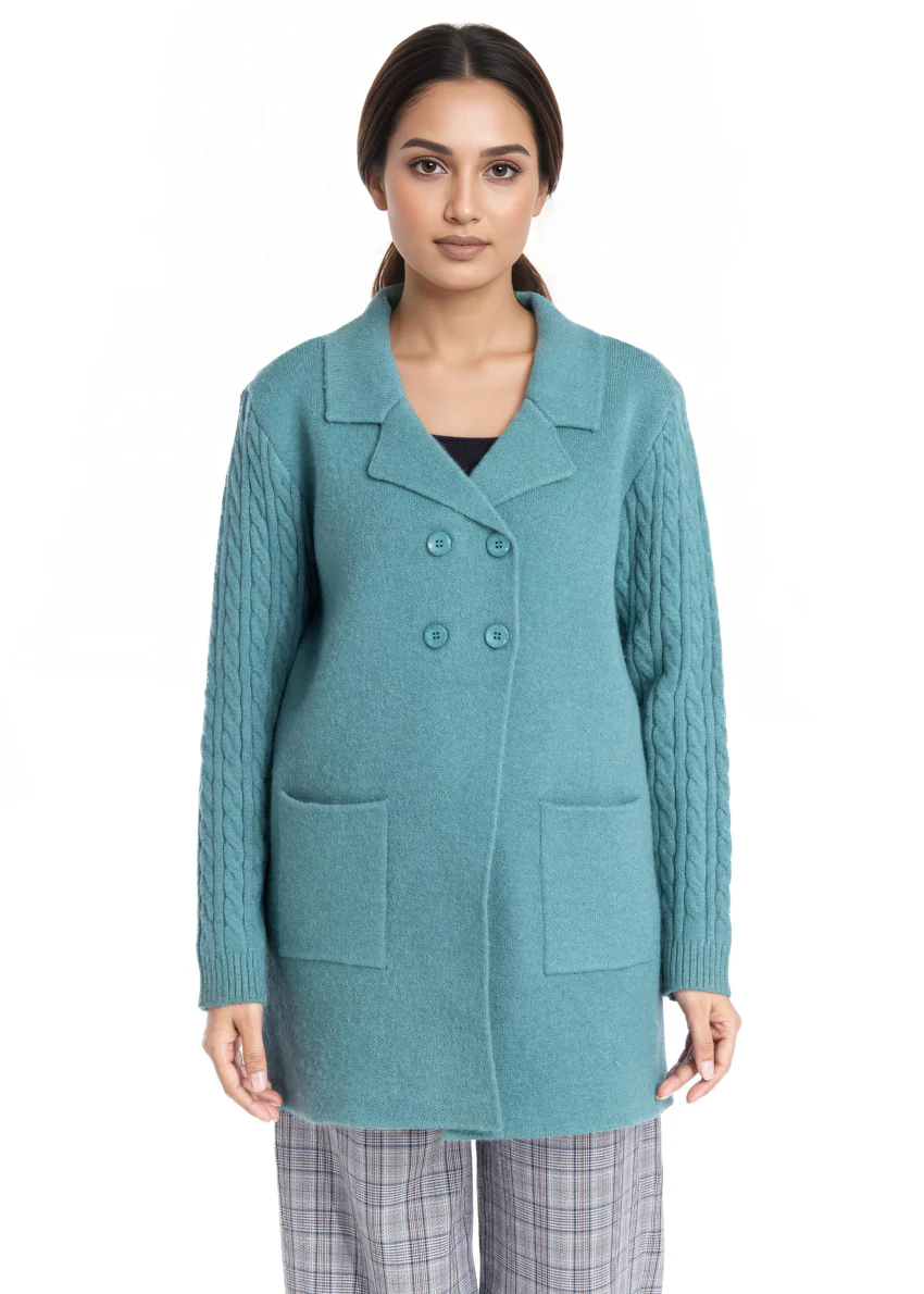 D-Green-Notched Collar Full Sleeves Cardigan Sweater (25Y-095-67) - Image 3