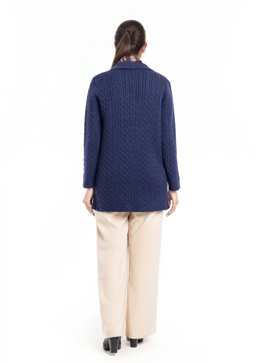 Navy-Notched Collar Full Sleeves Cardigan Sweater (25Y-095-67) - Image 2