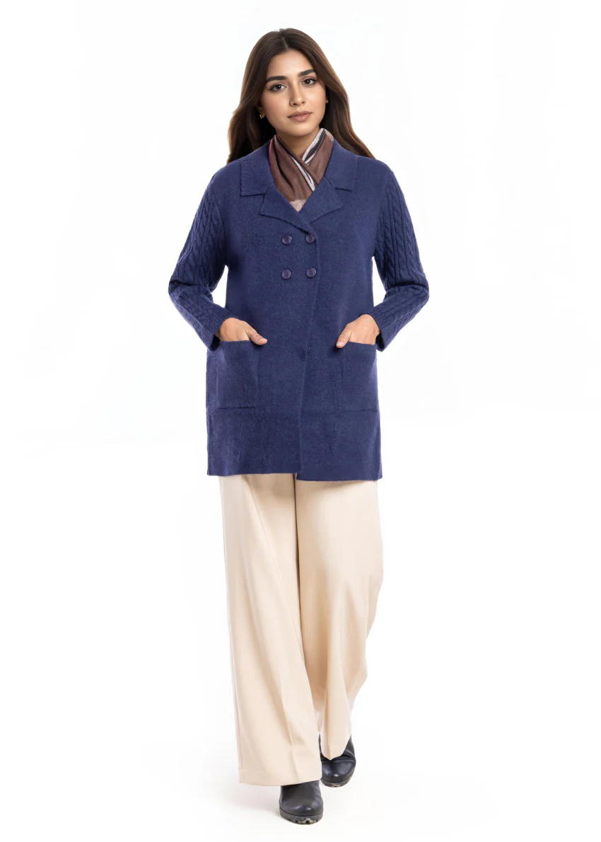 Navy-Notched Collar Full Sleeves Cardigan Sweater (25Y-095-67) - Image 4