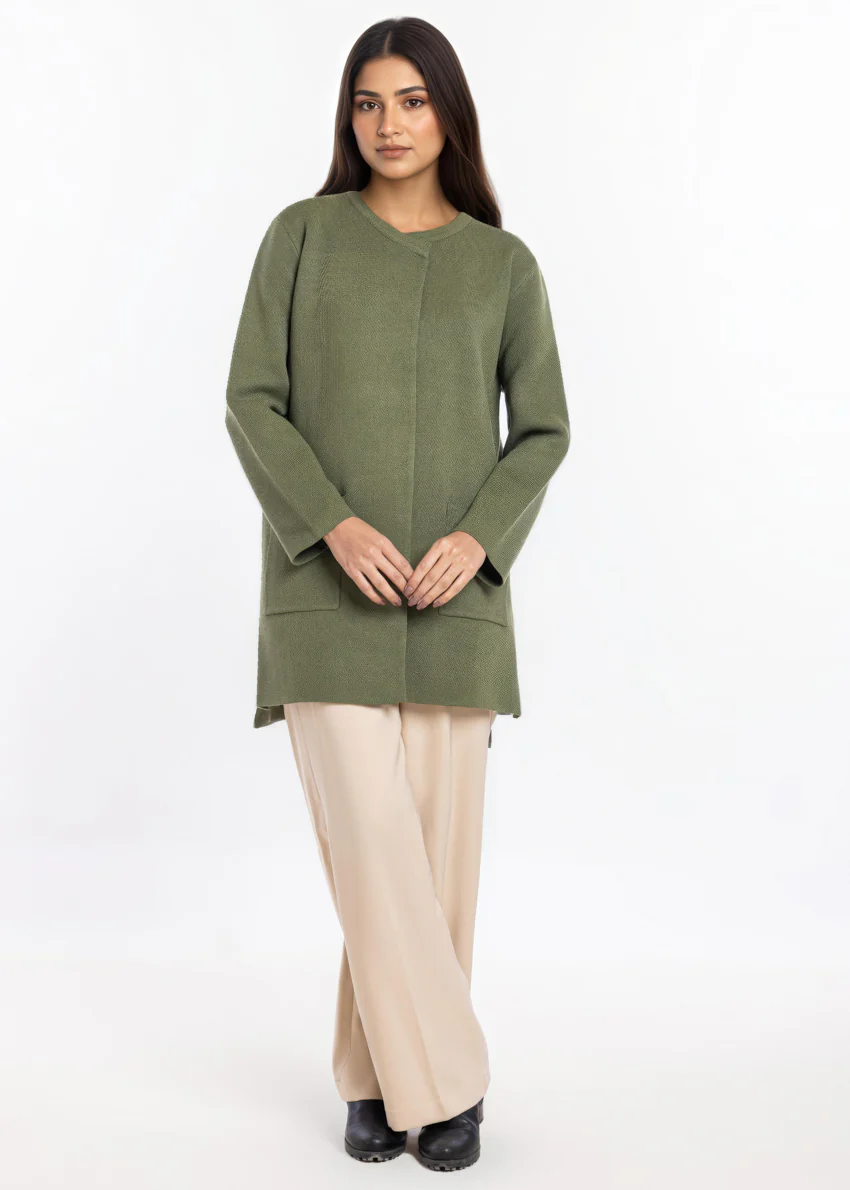 Olive-Round Neck Cardigan Full Sleeves Sweater (25Y-096-67) - Image 3