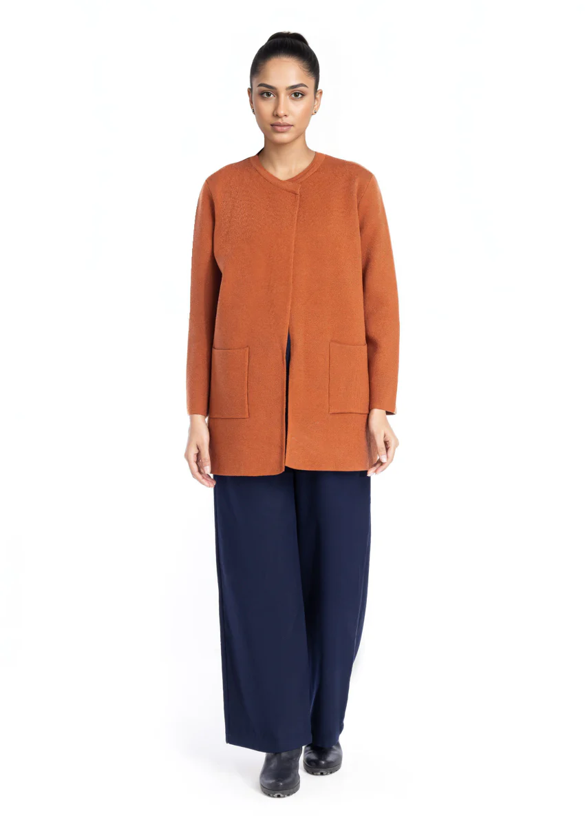 Rust-Round Neck Cardigan Full Sleeves Sweater (25Y-096-67) - Image 3