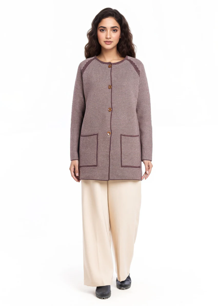 D-Brown-Round Neck Cardigan Reglan Sleeve Sweater (25Y-097-67) - Image 3