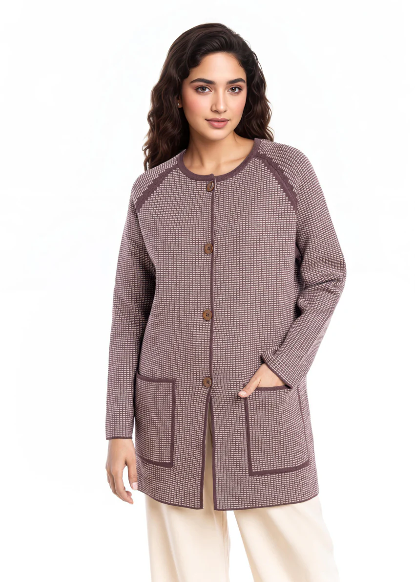 D-Brown-Round Neck Cardigan Reglan Sleeve Sweater (25Y-097-67) - Image 5