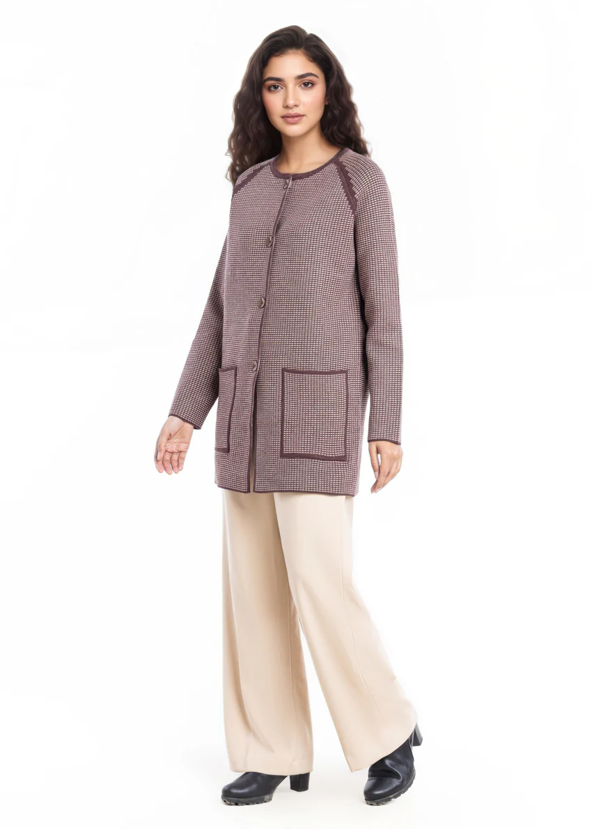 D-Brown-Round Neck Cardigan Reglan Sleeve Sweater (25Y-097-67) - Image 6