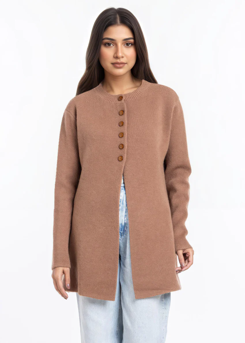 Brown-Round Neck Cardigan Full Sleeves Sweater (25Y-098-67) - Image 3