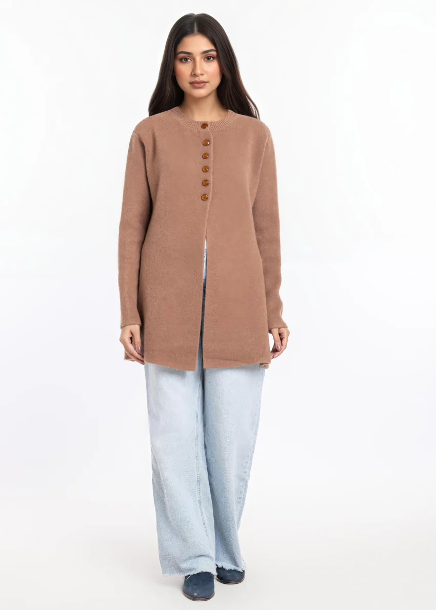 Brown-Round Neck Cardigan Full Sleeves Sweater (25Y-098-67) - Image 5