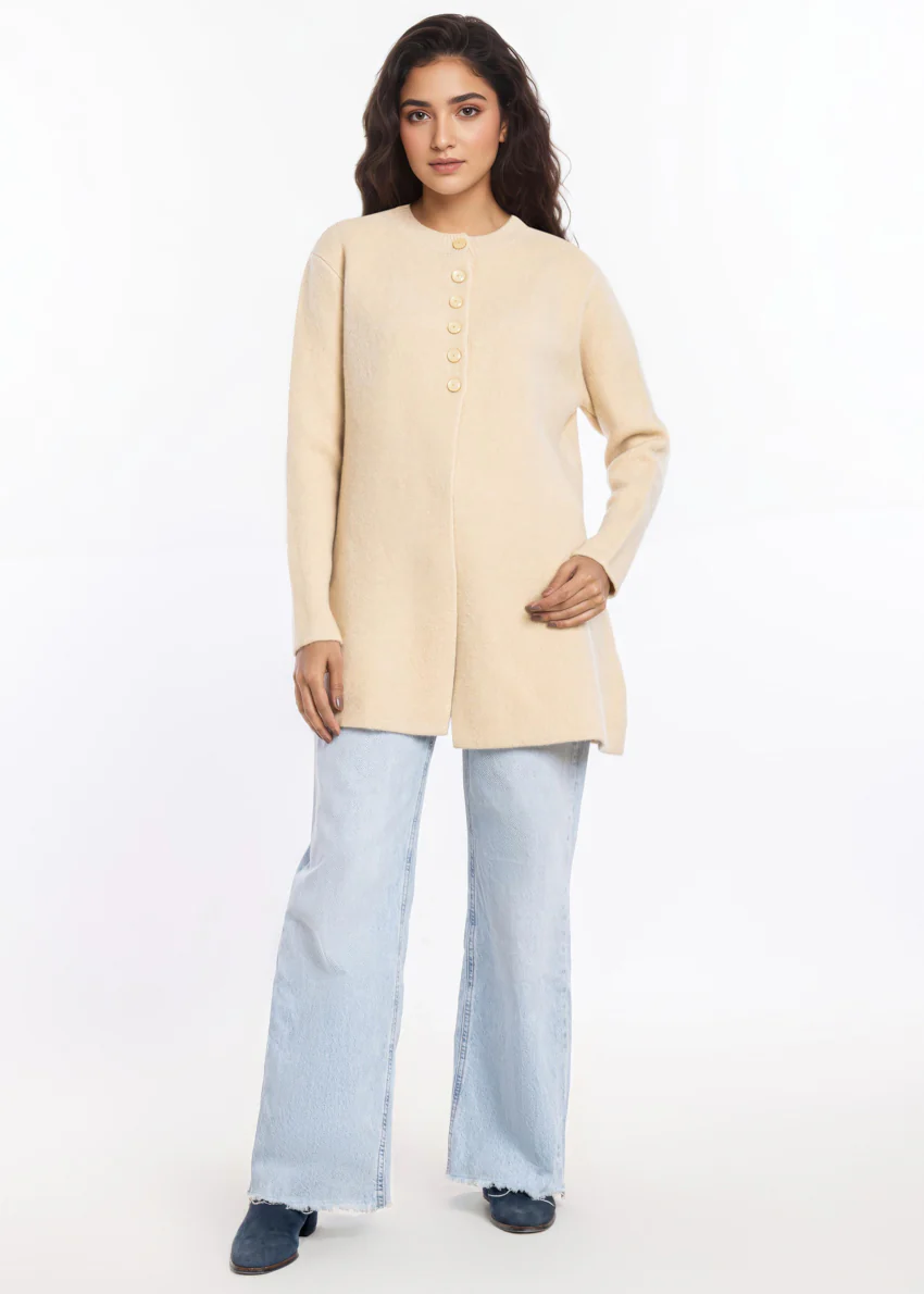 O-White-Round Neck Cardigan Full Sleeves Sweater (25Y-098-67) - Image 3