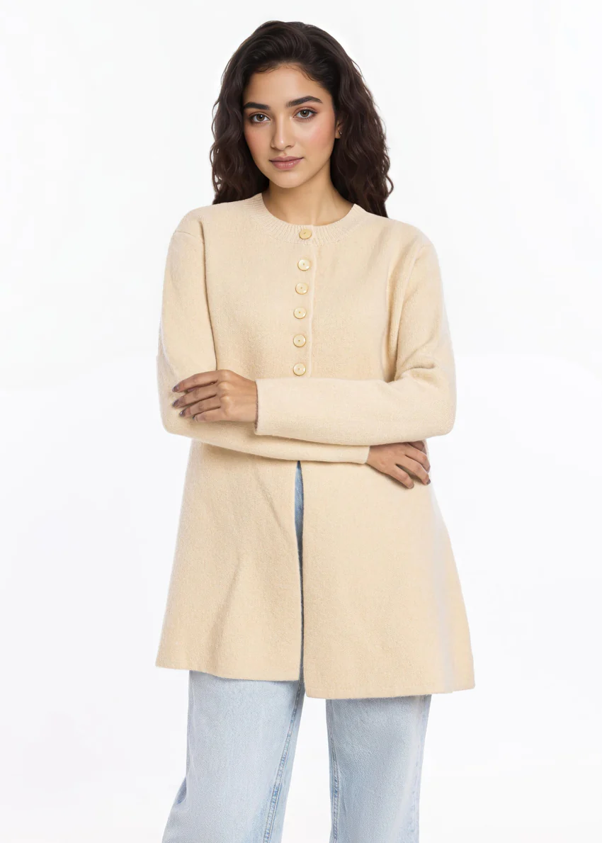 O-White-Round Neck Cardigan Full Sleeves Sweater (25Y-098-67) - Image 4