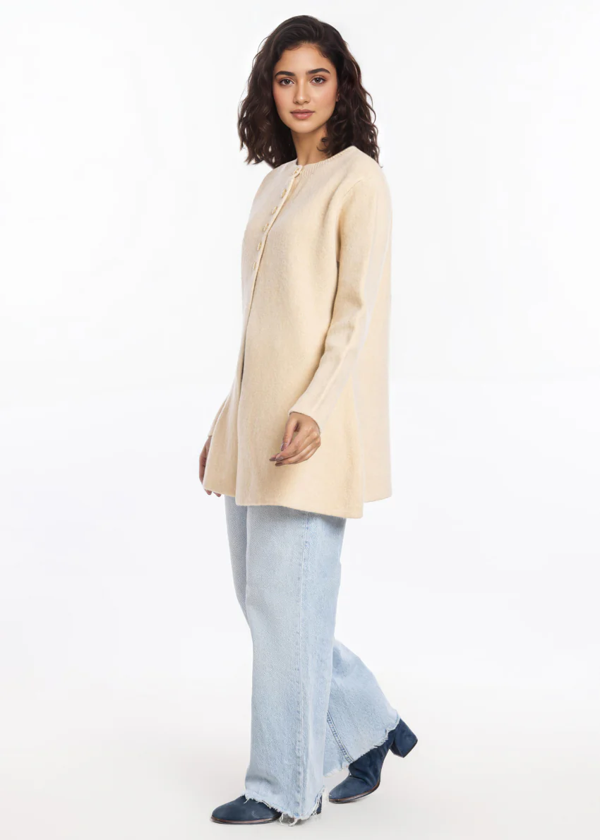 O-White-Round Neck Cardigan Full Sleeves Sweater (25Y-098-67) - Image 5