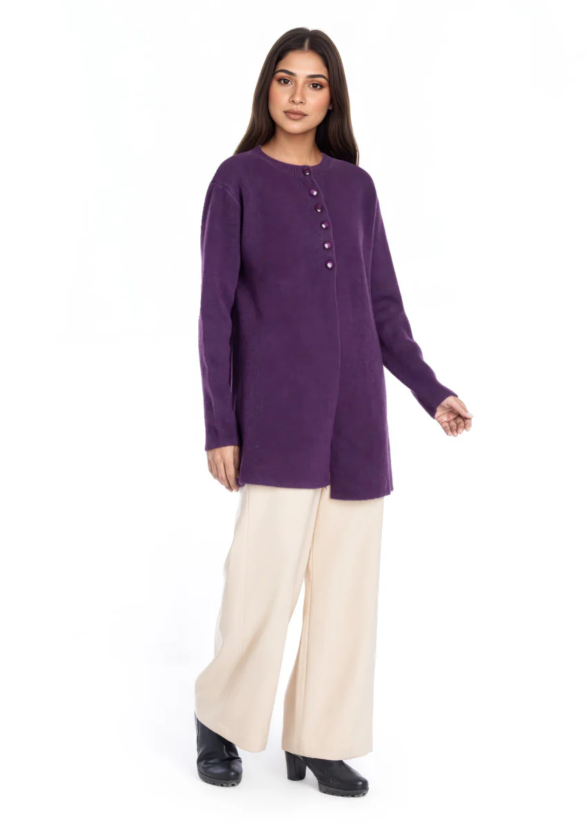 R-Purple-Round Neck Cardigan Full Sleeves Sweater (25Y-098-67) - Image 3