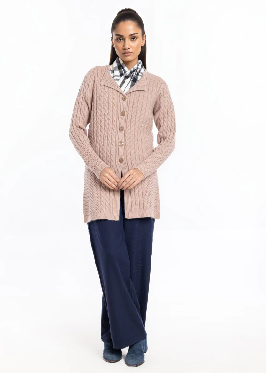 Beige-Lapel Collar Full Sleeves Cardigan Sweater (25Y-099-67) - Image 3