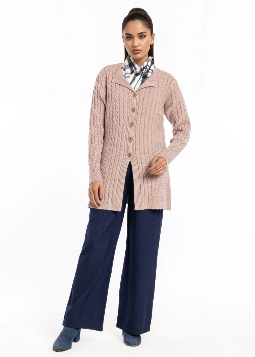 Beige-Lapel Collar Full Sleeves Cardigan Sweater (25Y-099-67) - Image 4