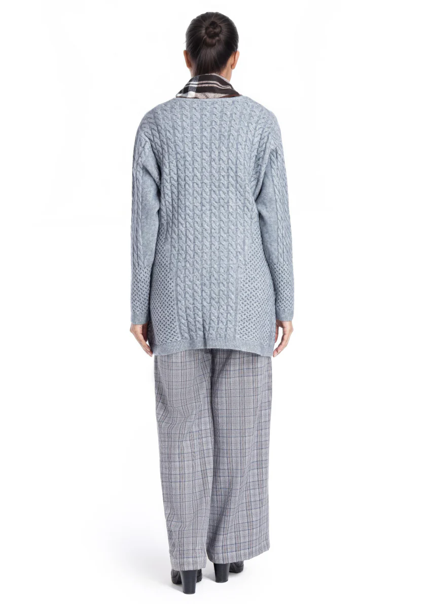 Grey-Lapel Collar Full Sleeves Cardigan Sweater (25Y-099-67) - Image 2