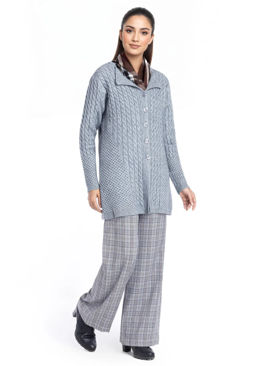 Grey-Lapel Collar Full Sleeves Cardigan Sweater (25Y-099-67) - Image 4
