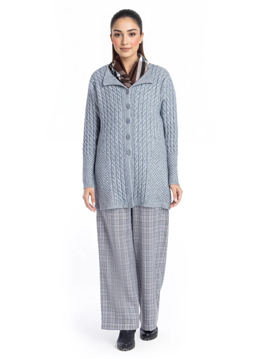 Grey-Lapel Collar Full Sleeves Cardigan Sweater (25Y-099-67) - Image 5