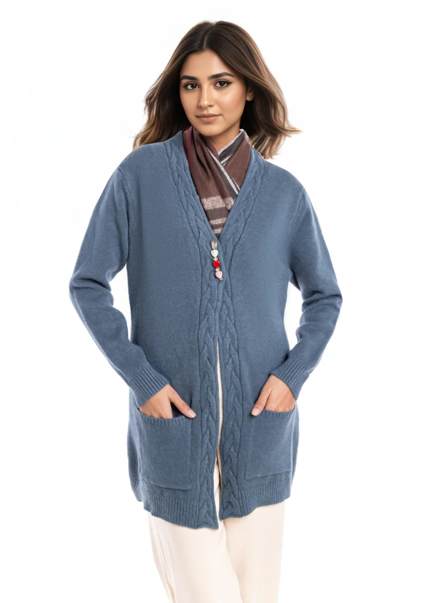 Charcoal-Front Open Full Sleeves Cardigan Sweater (25Y-100-67) - Image 2