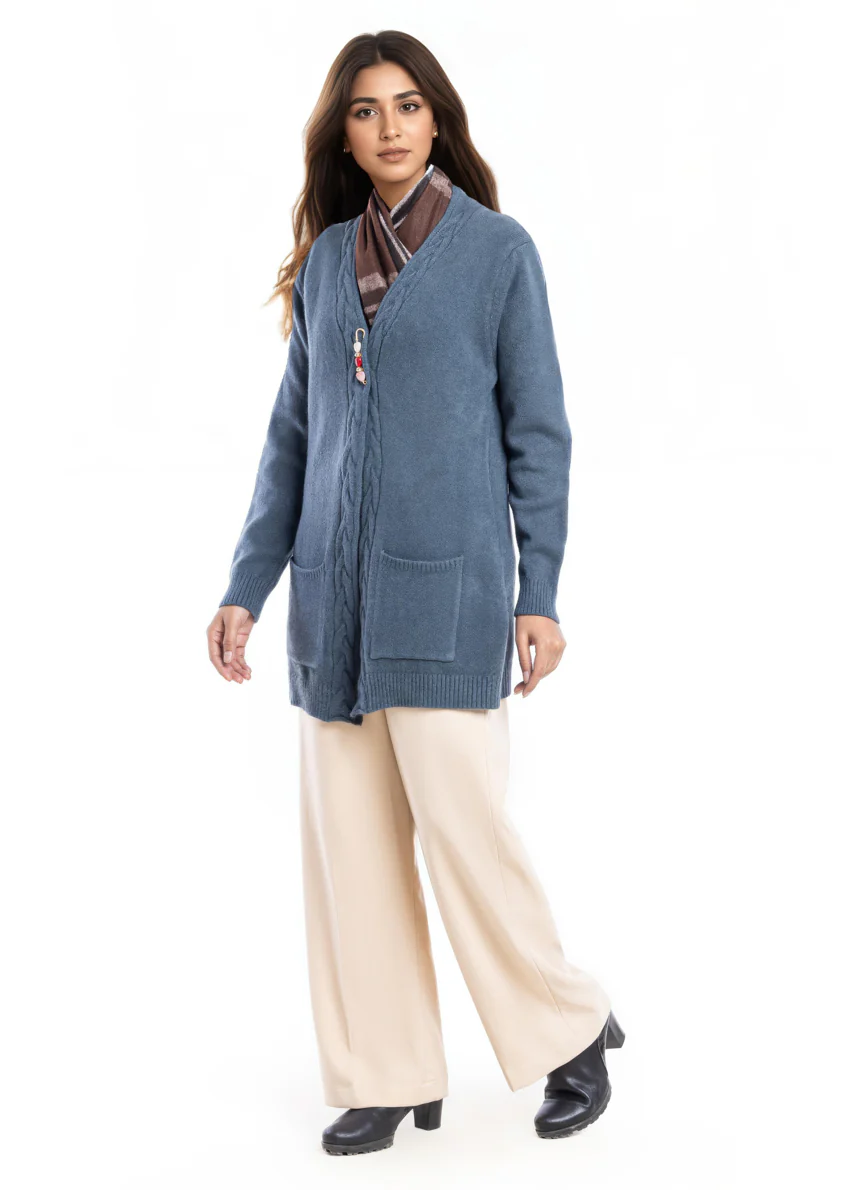 Charcoal-Front Open Full Sleeves Cardigan Sweater (25Y-100-67) - Image 5