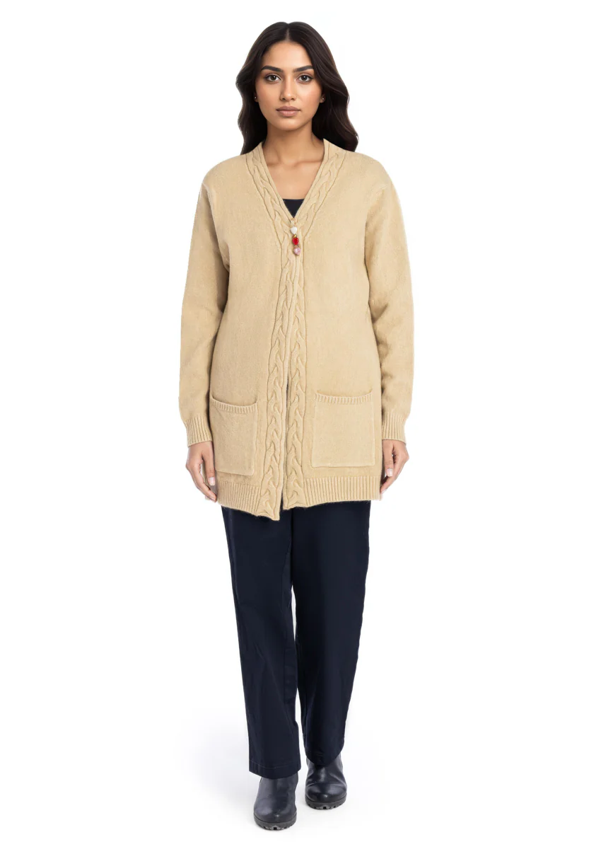 D-Beige-Front Open Full Sleeves Cardigan Sweater (25Y-100-67) - Image 5