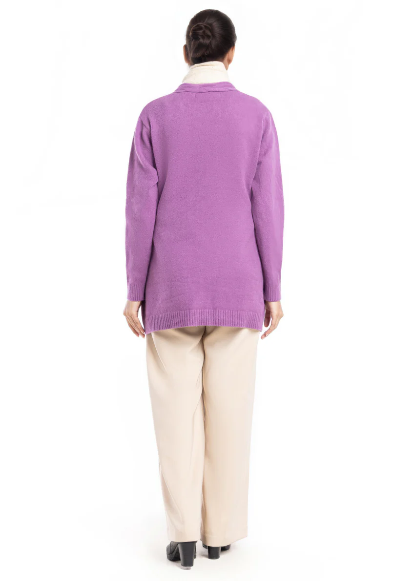 D-Plum-Front Open Full Sleeves Cardigan Sweater (25Y-100-67) - Image 2