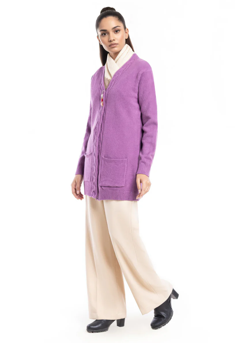 D-Plum-Front Open Full Sleeves Cardigan Sweater (25Y-100-67) - Image 3