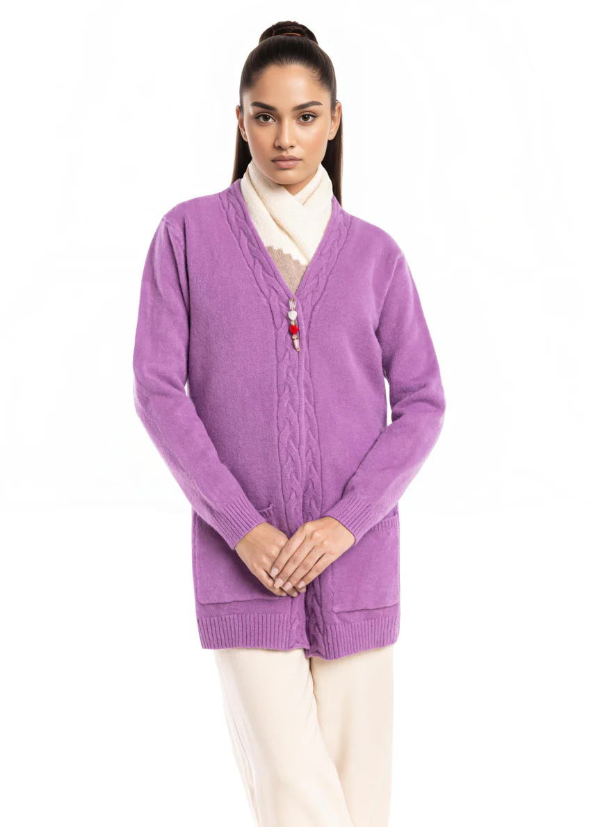 D-Plum-Front Open Full Sleeves Cardigan Sweater (25Y-100-67) - Image 4