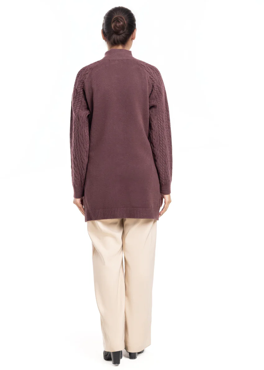 D-Brown-Round Turtle Cardigan Reglan Sleeves Sweater (25Y-101-67) - Image 2