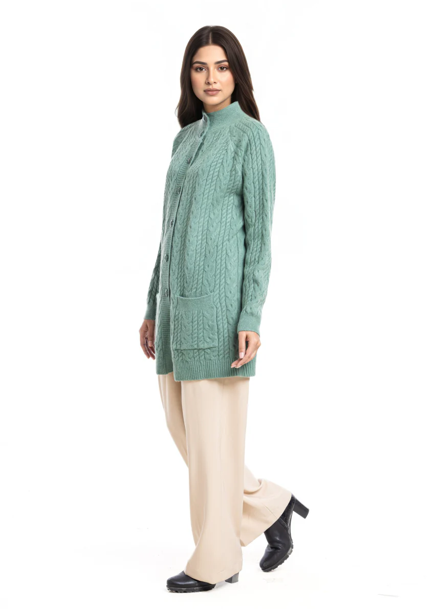 Green-Round Turtle Cardigan Reglan Sleeves Sweater (25Y-101-67) - Image 4