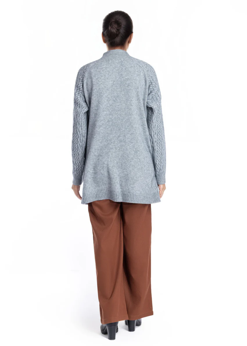 Grey-Round Turtle Cardigan Reglan Sleeves Sweater (25Y-101-67) - Image 2