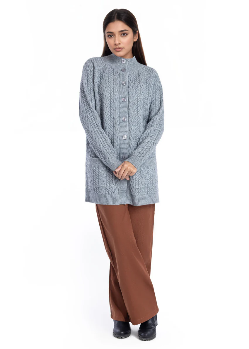 Grey-Round Turtle Cardigan Reglan Sleeves Sweater (25Y-101-67) - Image 4