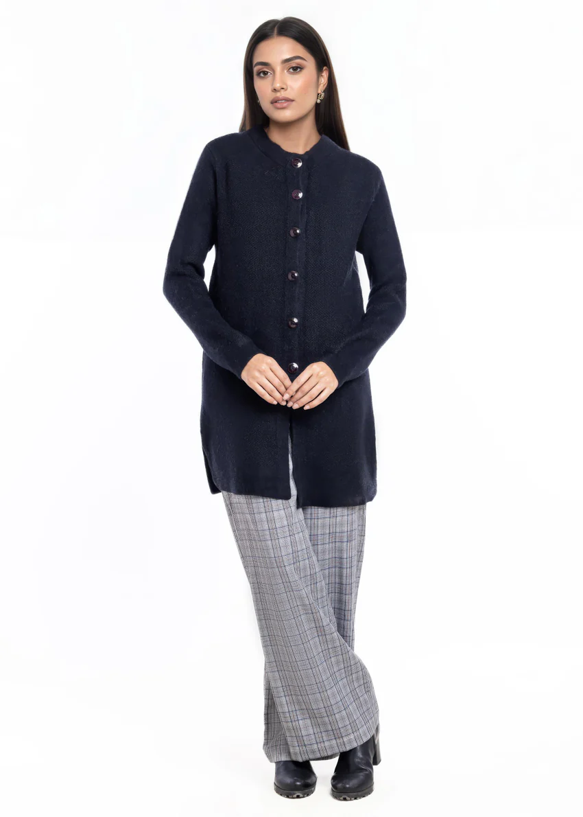 Black-Round Neck Cardigan Full Sleeves Sweater (25Y-102-67) - Image 4