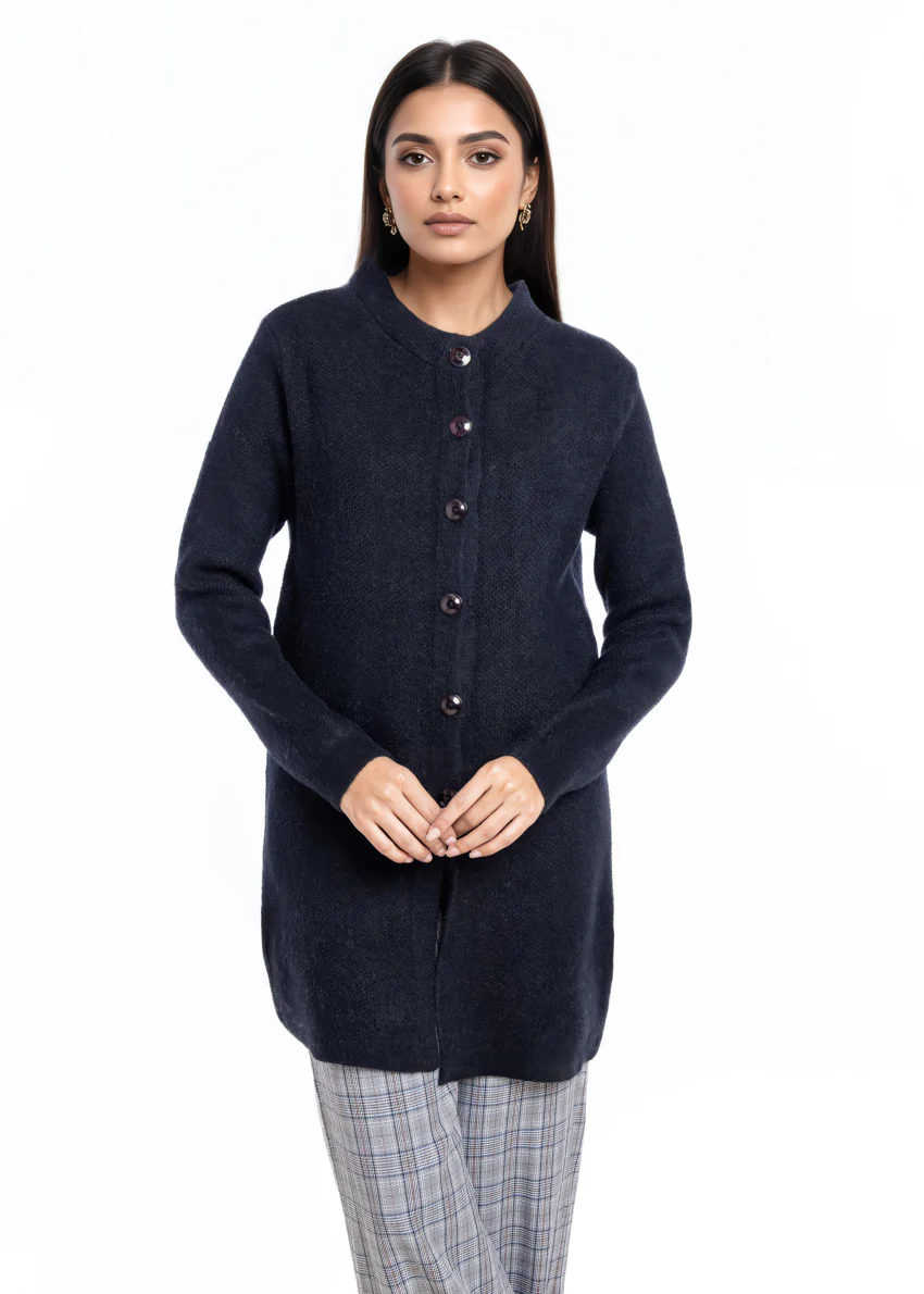 Black-Round Neck Cardigan Full Sleeves Sweater (25Y-102-67) - Image 5