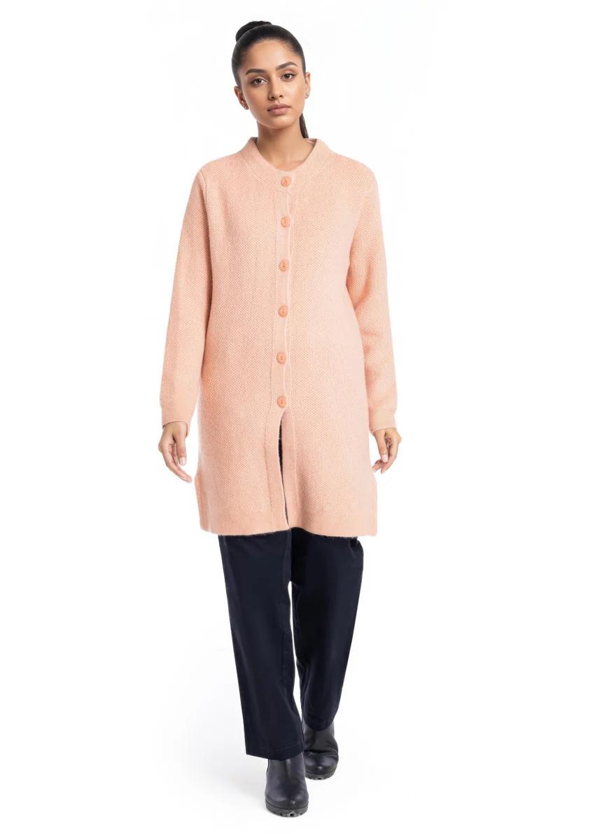 Coral-Round Neck Cardigan Full Sleeves Sweater (25Y-102-67) - Image 2