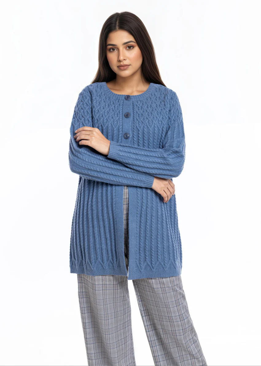 Blue-Round Neck Cardigan Full Sleeves Sweater (25Y-103-67) - Image 3