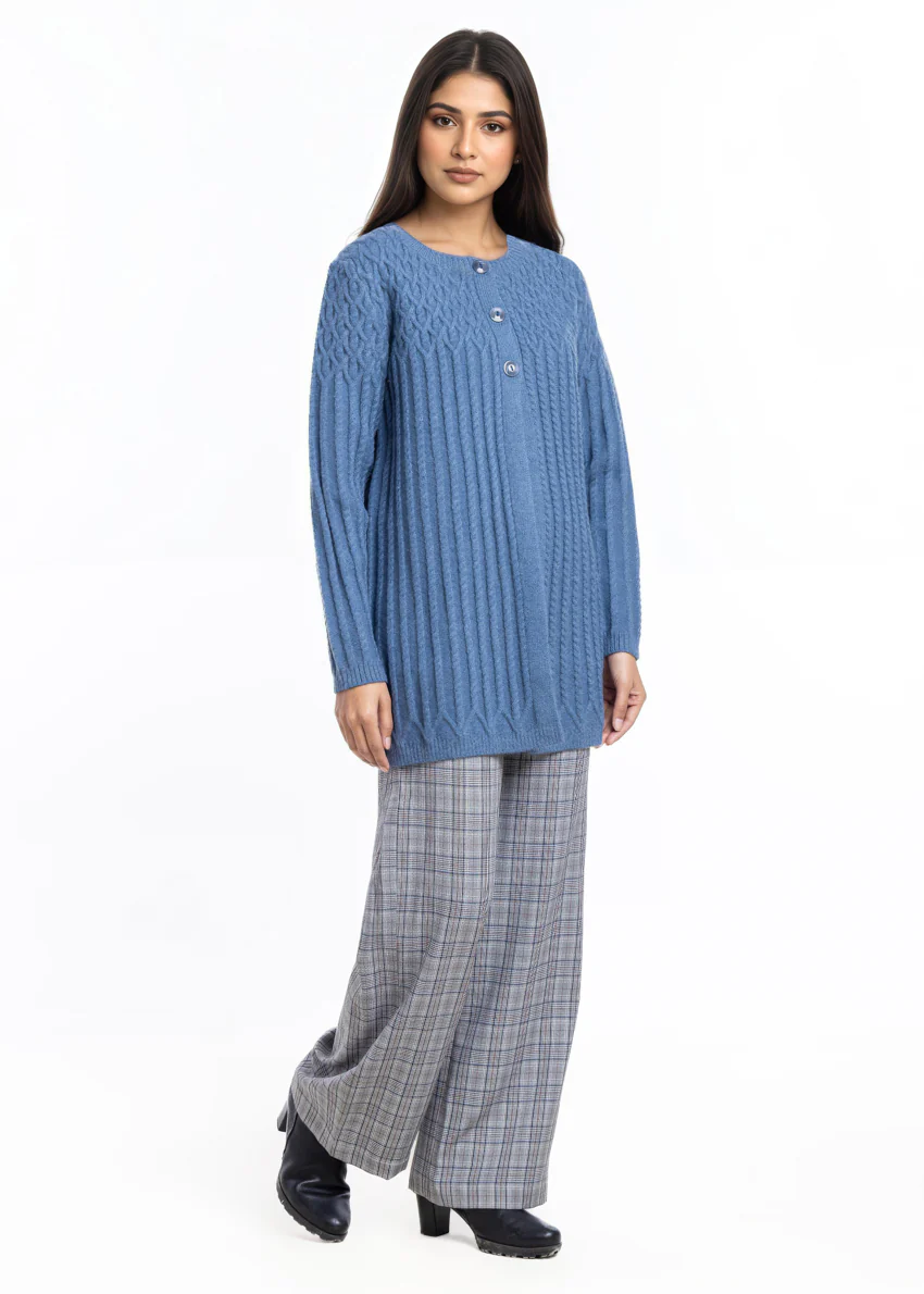 Blue-Round Neck Cardigan Full Sleeves Sweater (25Y-103-67) - Image 4