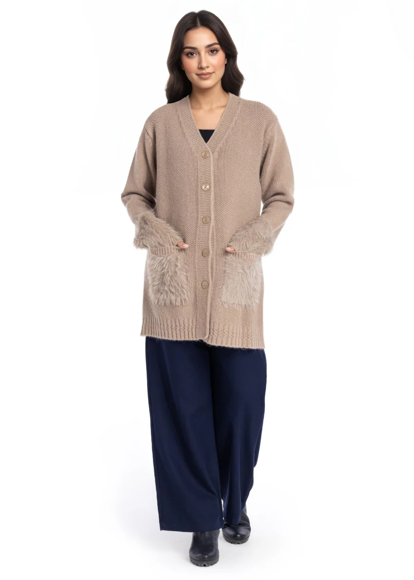 Khaki-V-Cardigan Full Sleeves Sweater (25Y-104-67) - Image 4