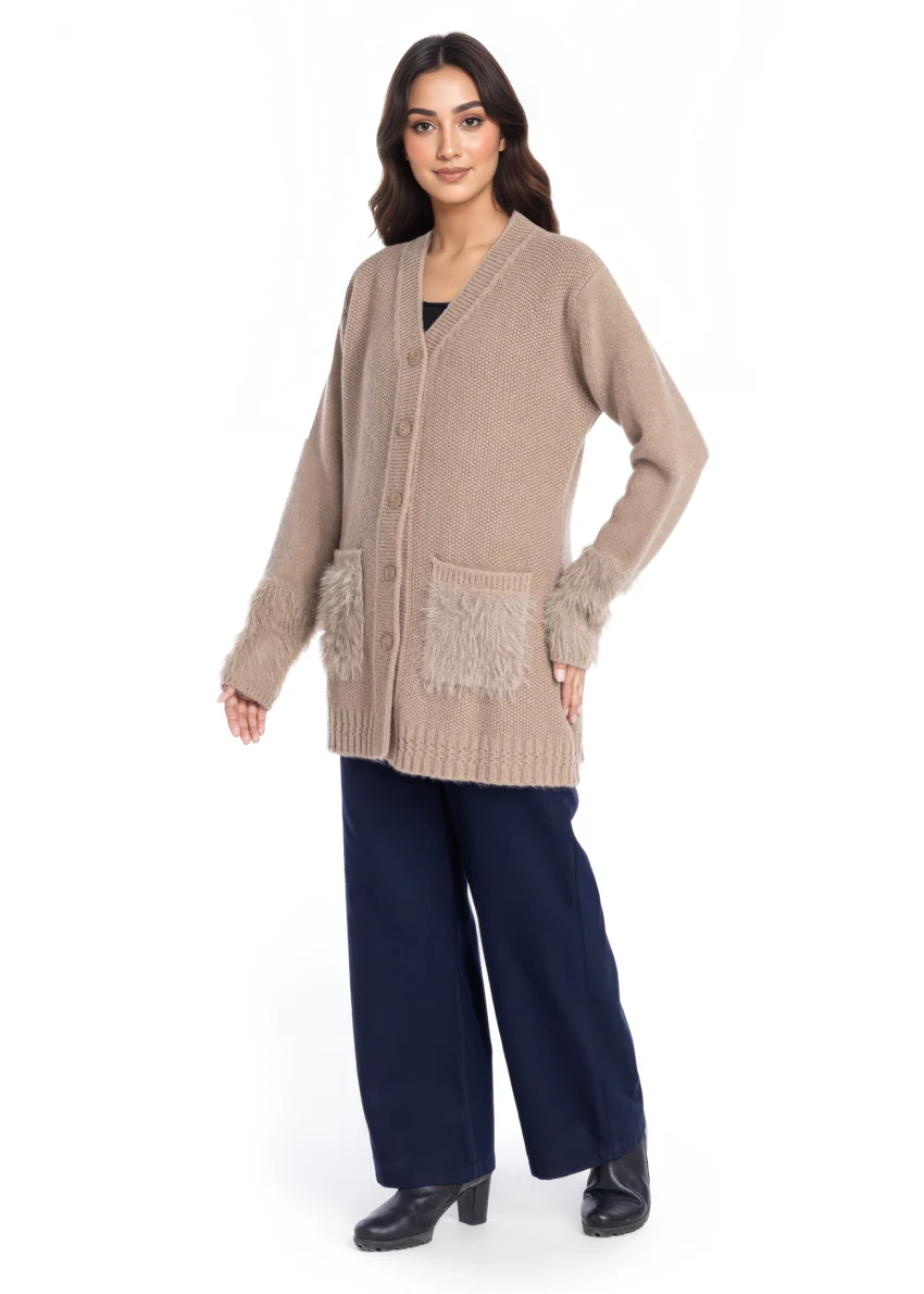 Khaki-V-Cardigan Full Sleeves Sweater (25Y-104-67) - Image 5