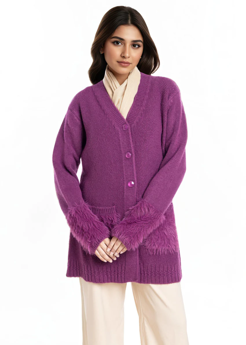 Mauve-V-Cardigan Full Sleeves Sweater (25Y-104-67) - Image 2