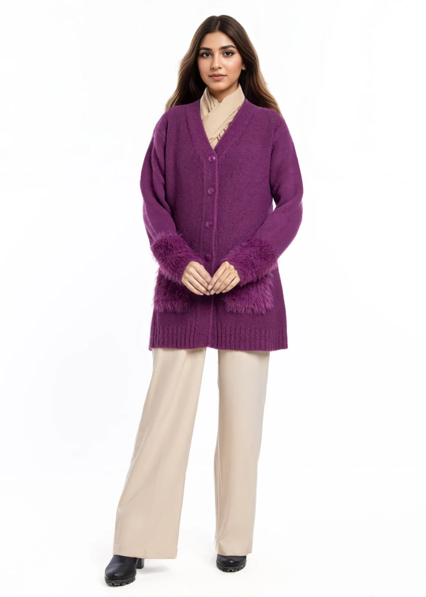Mauve-V-Cardigan Full Sleeves Sweater (25Y-104-67) - Image 4