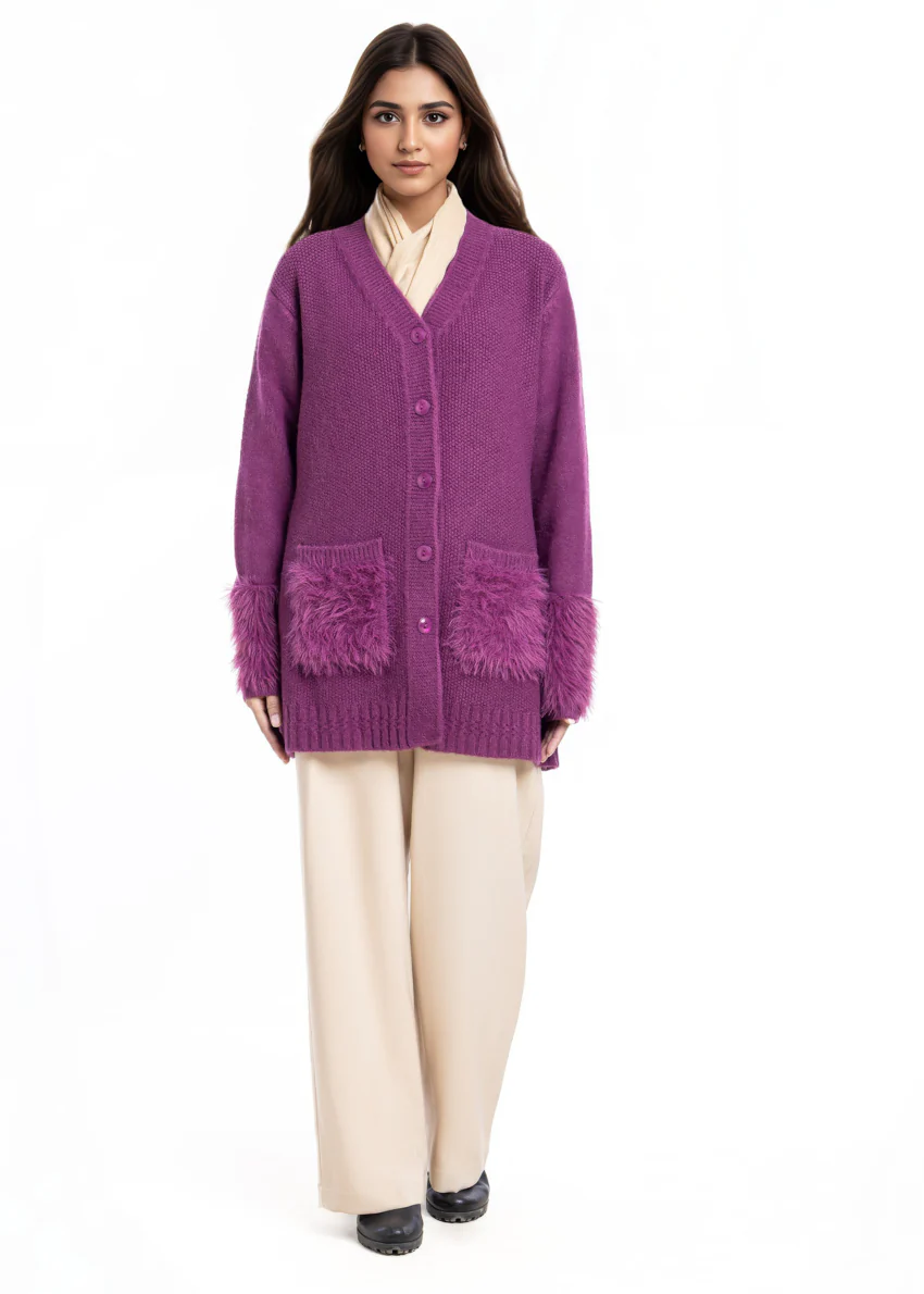 Mauve-V-Cardigan Full Sleeves Sweater (25Y-104-67) - Image 5