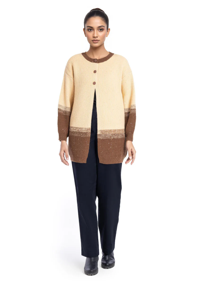 Brown-Round Neck Cardigan Full Sleeves Sweater (25Y-105-67) - Image 2