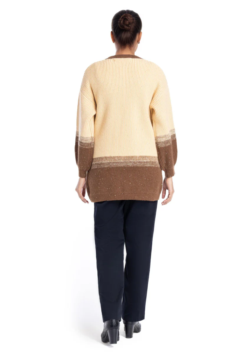 Brown-Round Neck Cardigan Full Sleeves Sweater (25Y-105-67) - Image 4