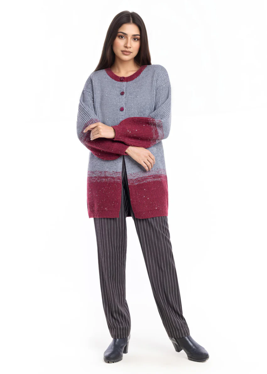 Maroon-Round Neck Cardigan Full Sleeves Sweater (25Y-105-67) - Image 4