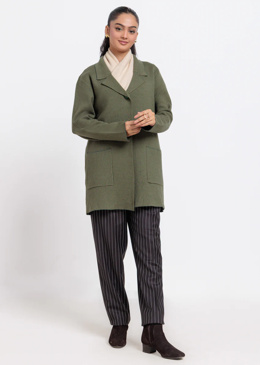 Green-Notched Collar Full Sleeves Cardigan Sweater (25Y-106-67) - Image 3