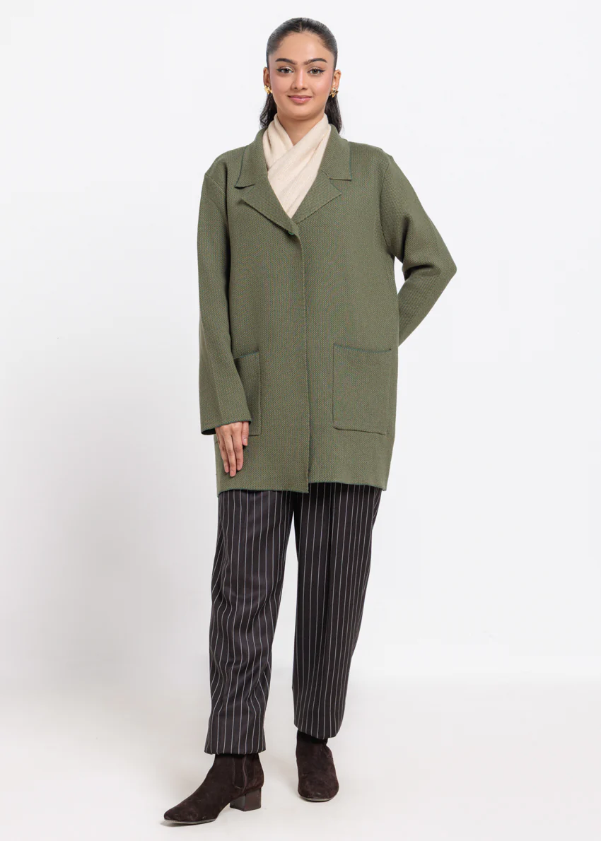 Green-Notched Collar Full Sleeves Cardigan Sweater (25Y-106-67) - Image 4