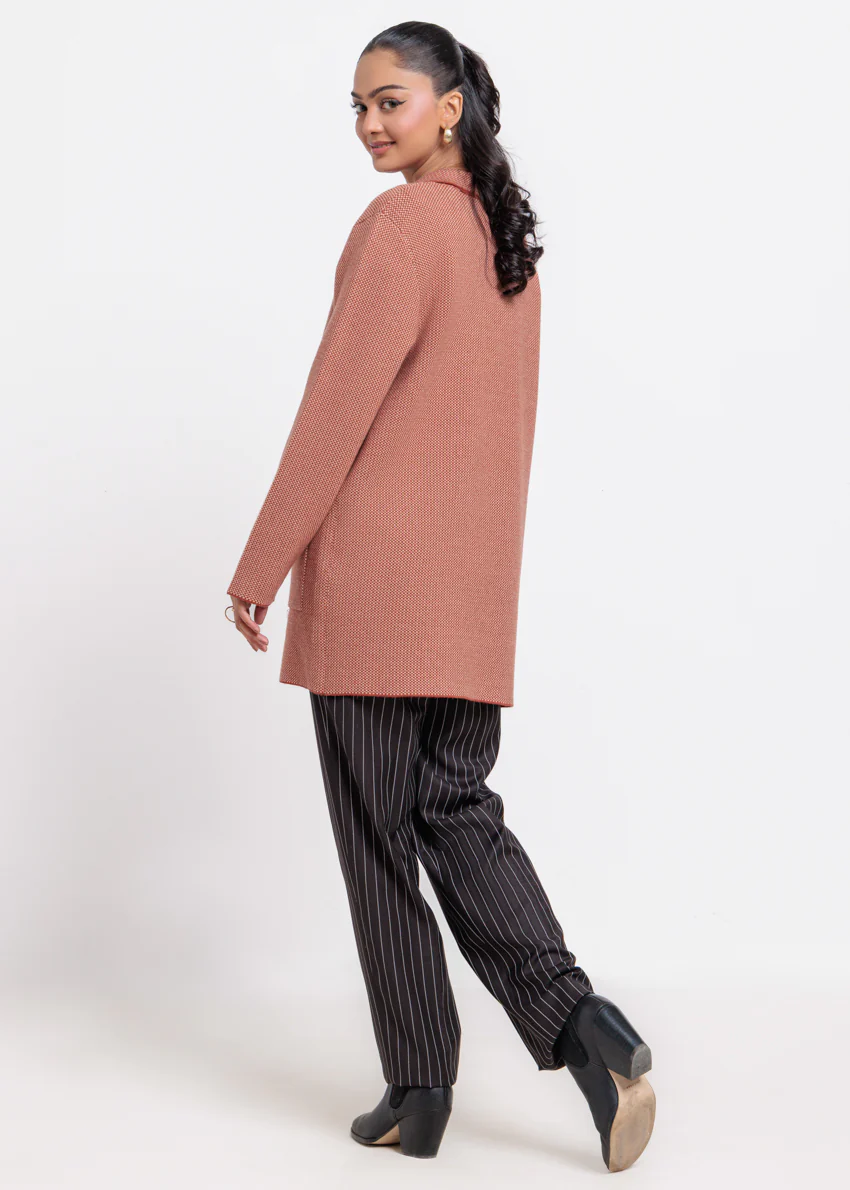 Rust-Notched Collar Full Sleeves Cardigan Sweater (25Y-106-67) - Image 2