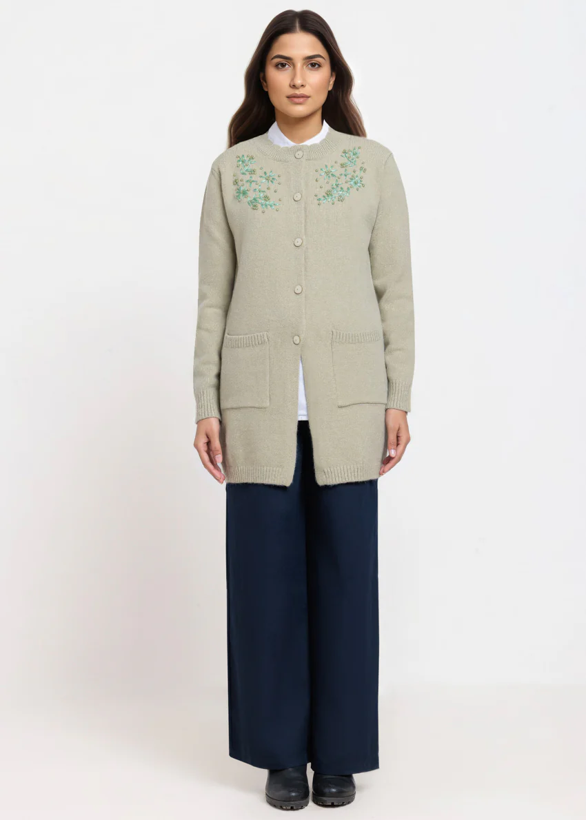 Lime-Round Neck Full Sleeves Cardigan Sweater (25Y-107-67) - Image 3